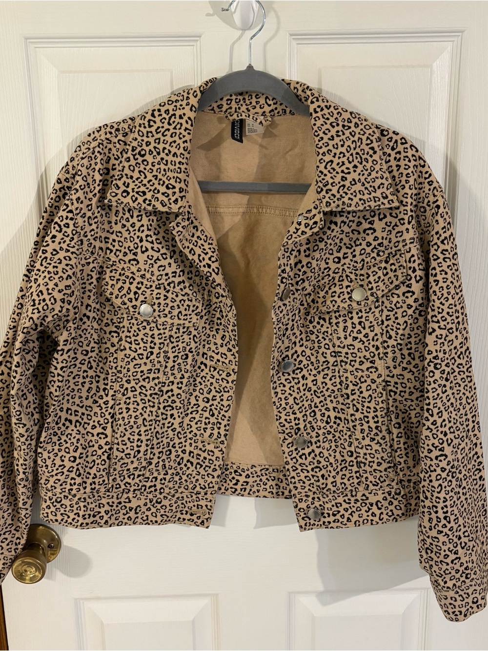 H&M Khaki/Beige Leopard Print Jean Jacket